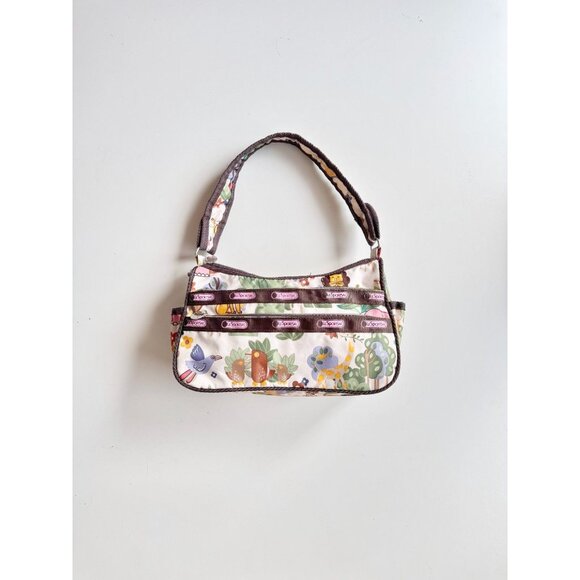 LESPORTSAC Jungle Animal Print Nylon Logo Grosgrain Trim Shoulder Bag Purse - Picture 1 of 15